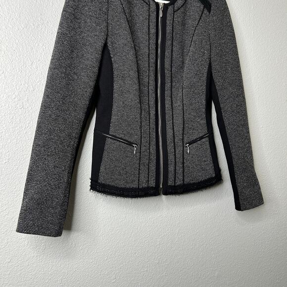 White House Black Market Tweed Knit Jacket Women’s 2 Gray Black Zip Front - Picture 5 of 10